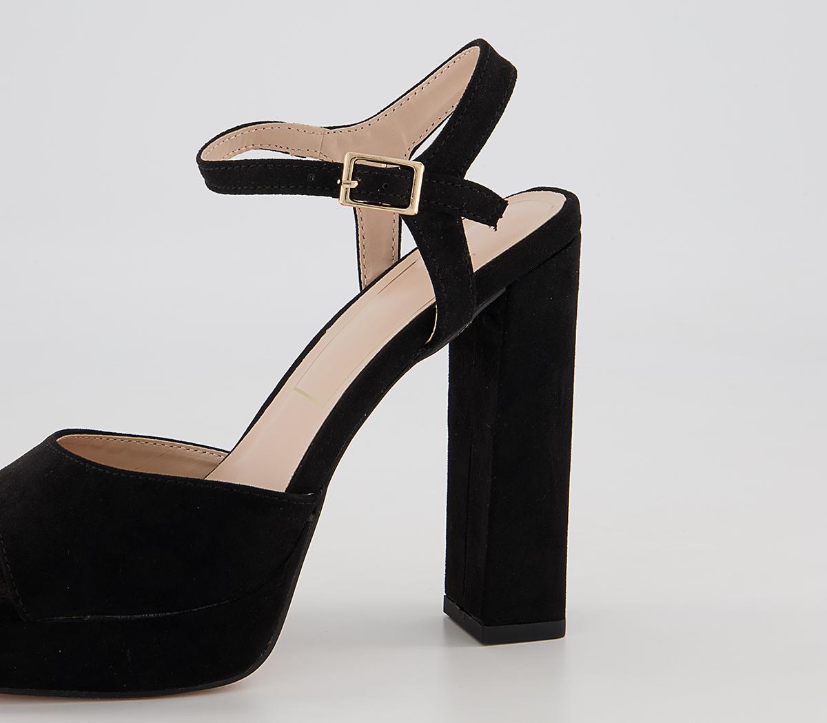 OFFICE Hearty Square Toe Platform Block Heeled Sandals Black - High Heels