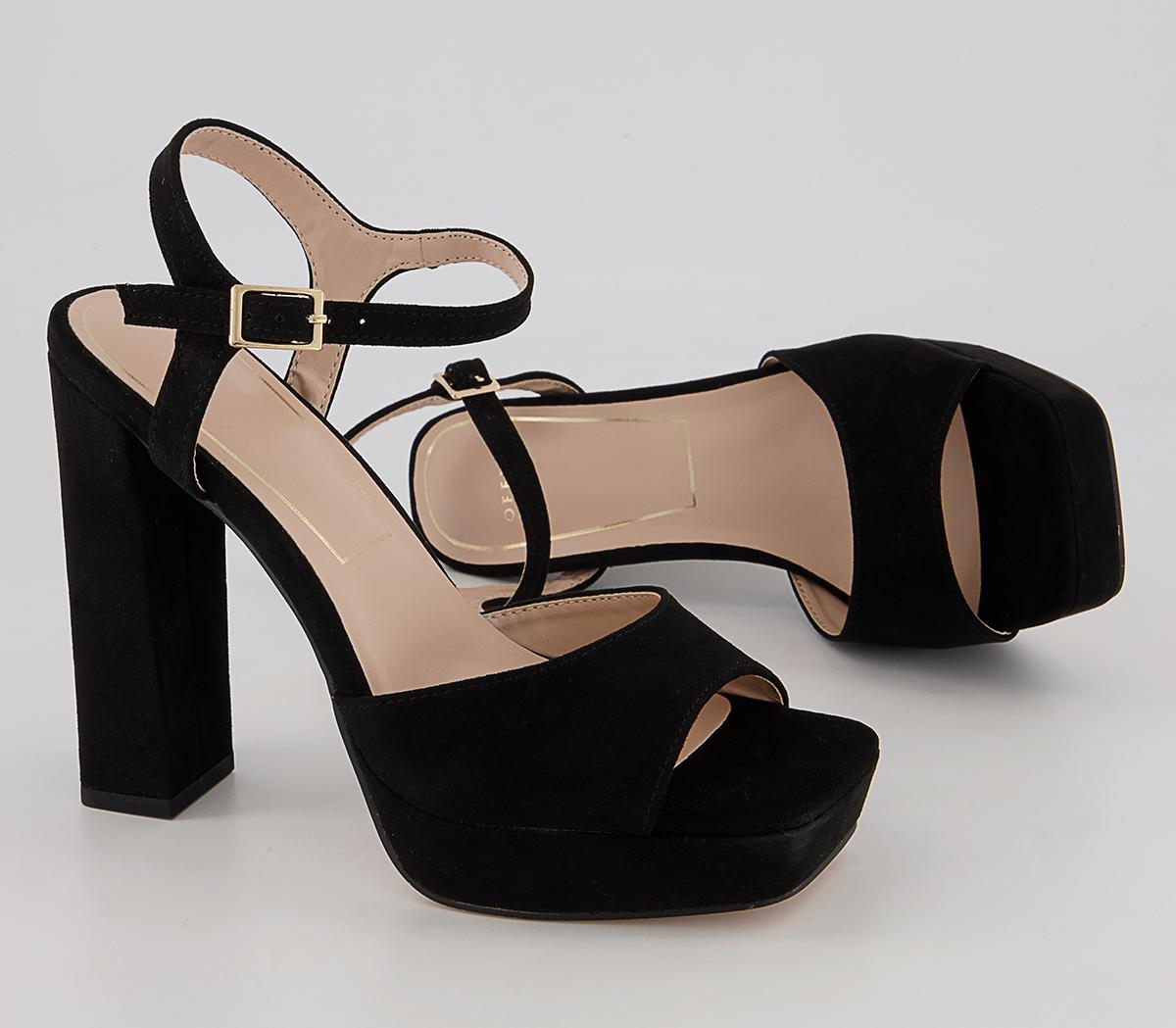 OFFICE Hearty Square Toe Platform Block Heeled Sandals Black - High Heels