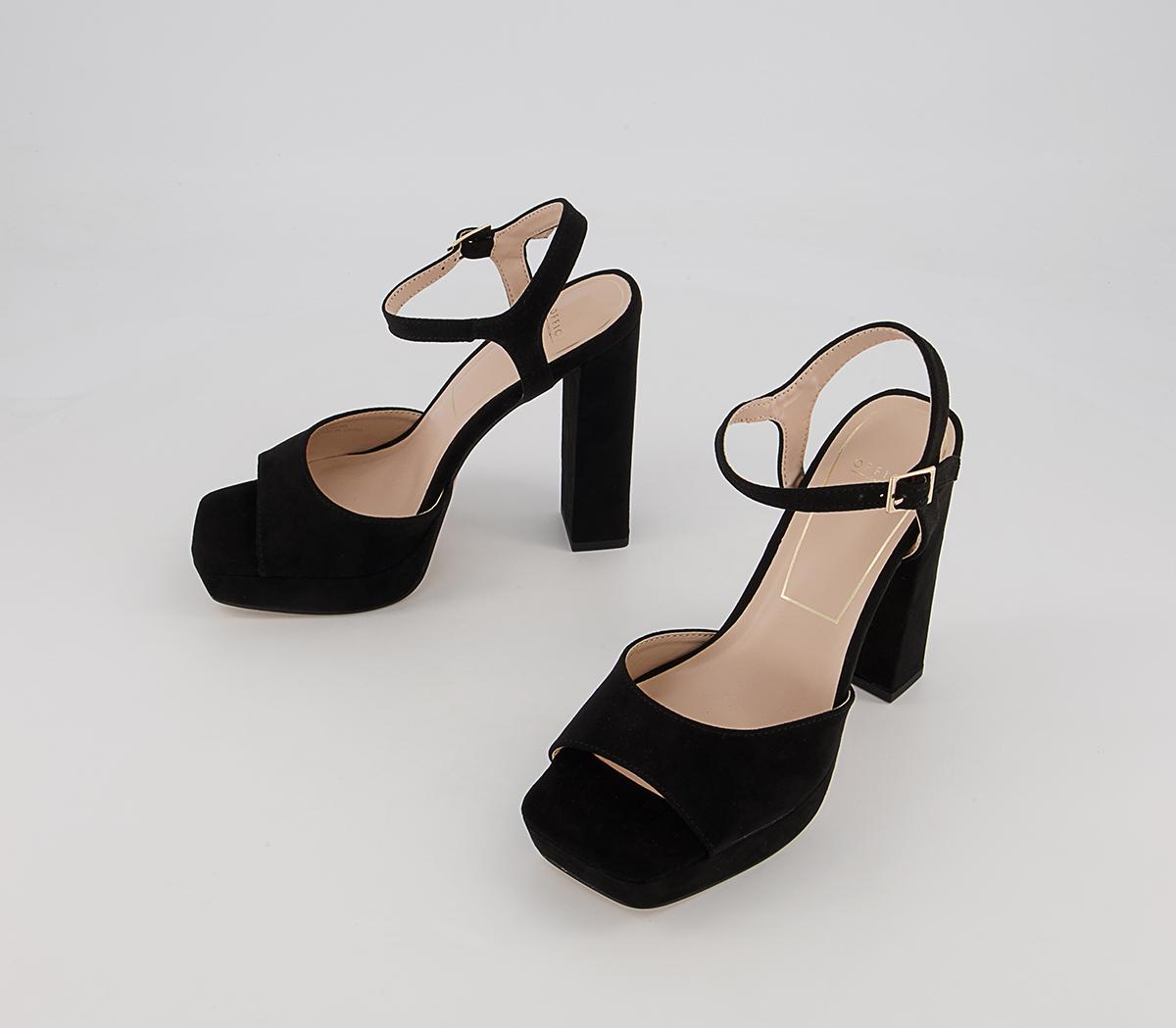 Office Hearty Square Toe Platform Block Heeled Sandals Black - High Heels