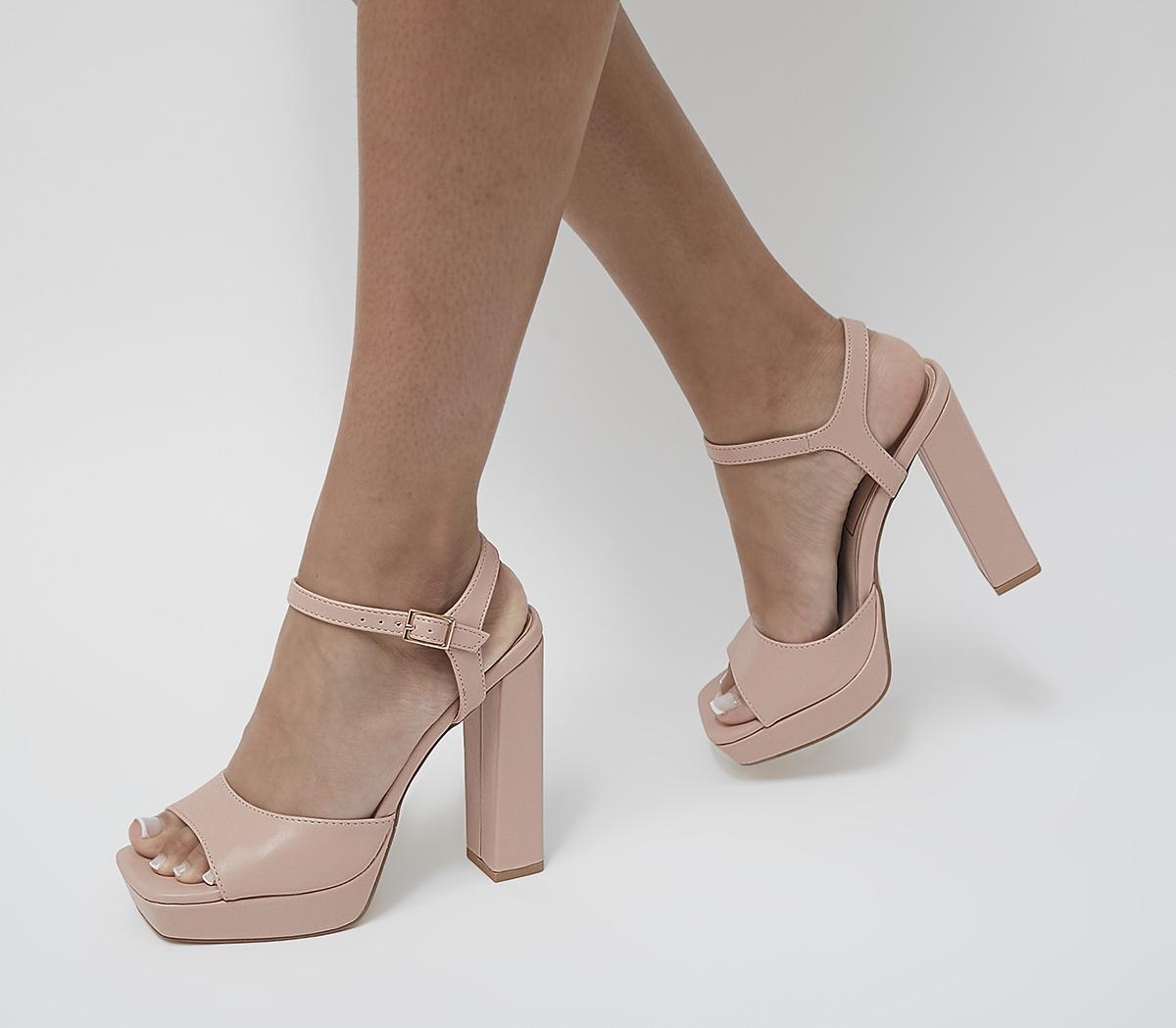 OFFICEHearty Square Toe Platform Block Heeled SandalsBeige