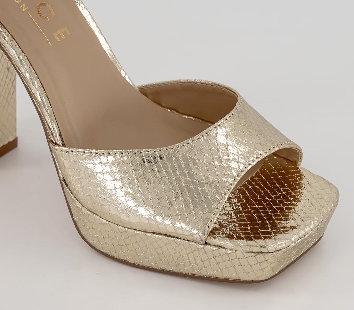 OFFICE Hearty Square Toe Platform Heels Gold High Heels