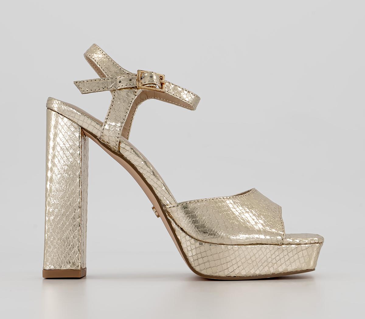 OFFICE Hearty Square Toe Platform Heels Gold High Heels