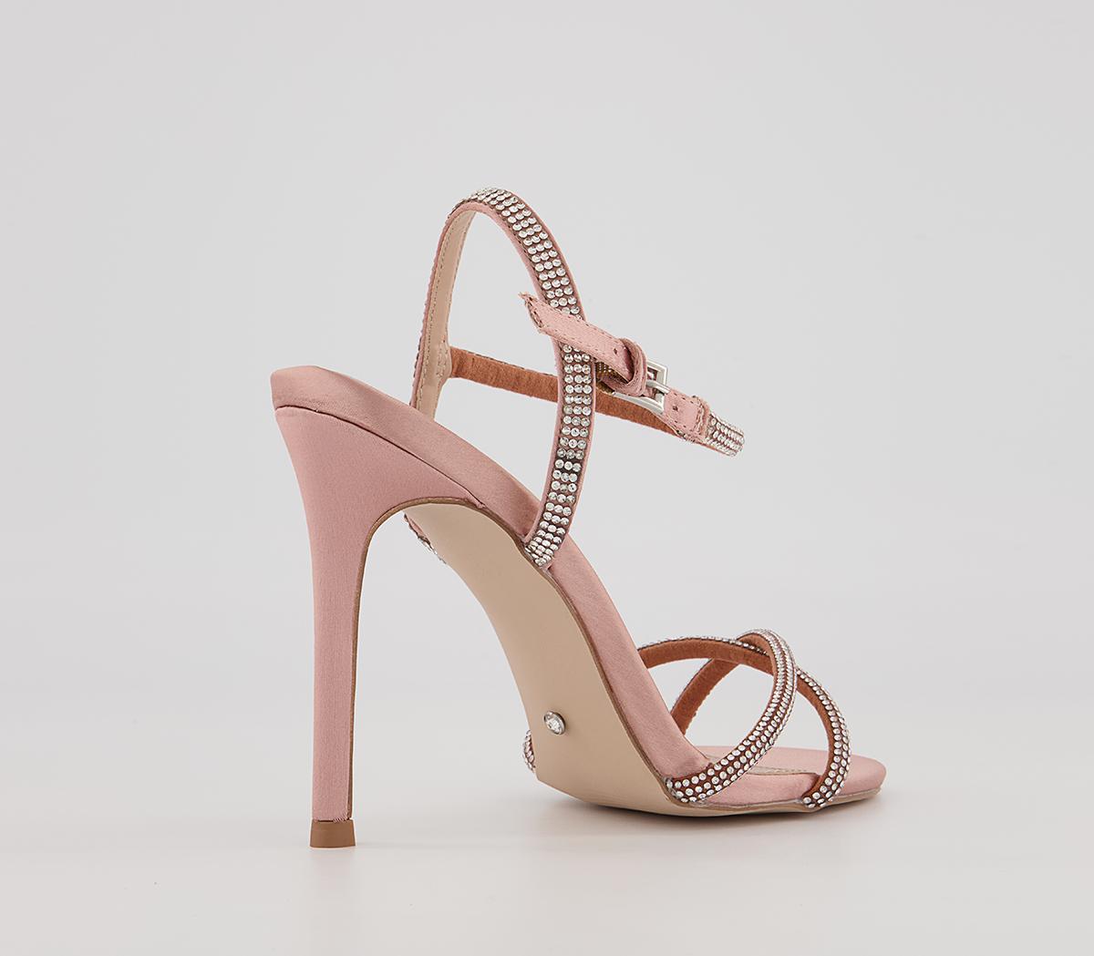 Office Honor Strappy Two Part Stiletto Heels Office Honor Strappy Two Part Stiletto Heels Rose Satin Embellished
