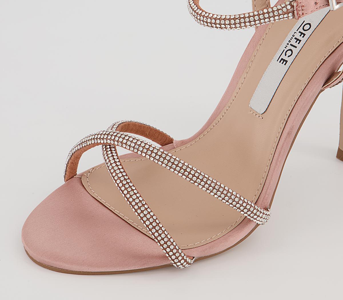 Office Honor Strappy Two Part Stiletto Heels Office Honor Strappy Two Part Stiletto Heels Rose Satin Embellished