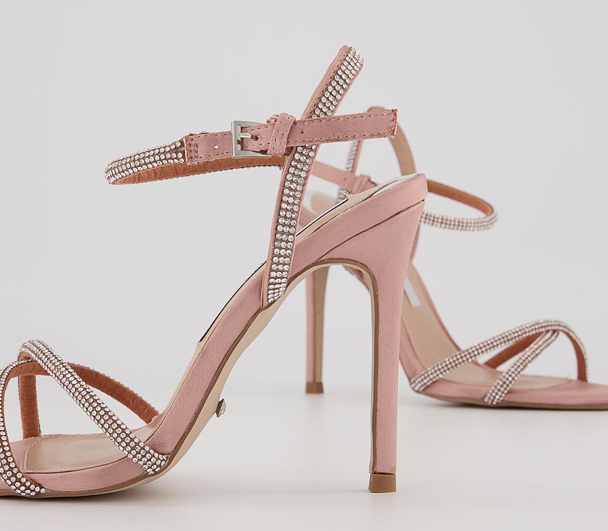 Office Honor Strappy Two Part Stiletto Heels Office Honor Strappy Two Part Stiletto Heels Rose Satin Embellished