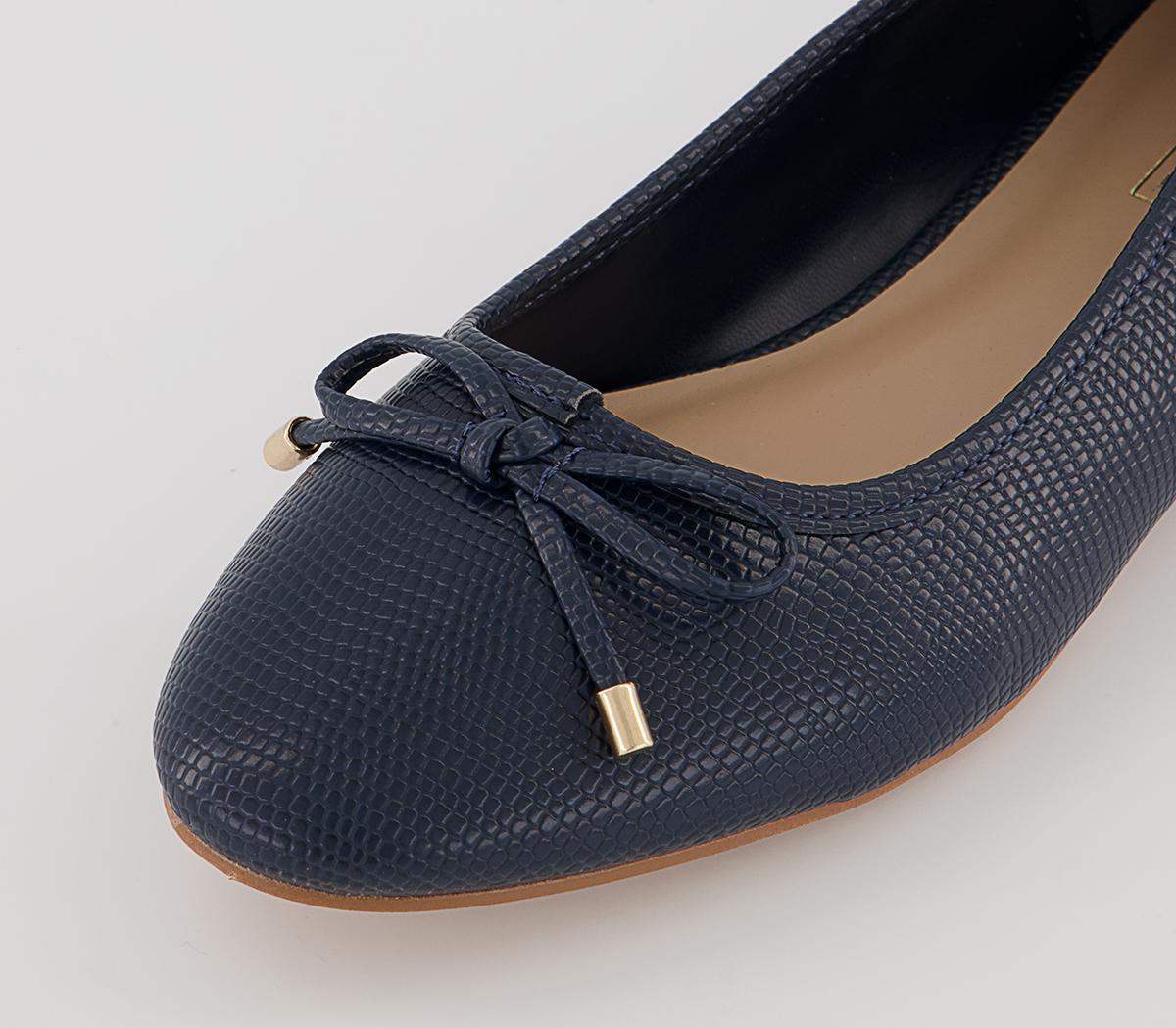 OFFICE Filo Bow Ballerina Shoes Navy Snake - Flat Shoes for Women