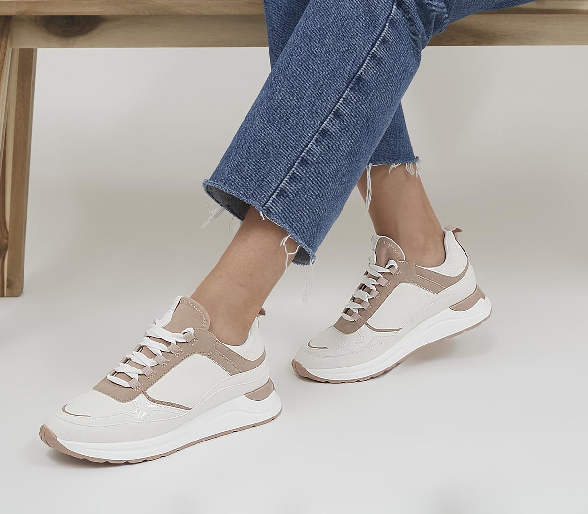 OfficeFold Lace Up Chunky RunnersWhite Nude Mix