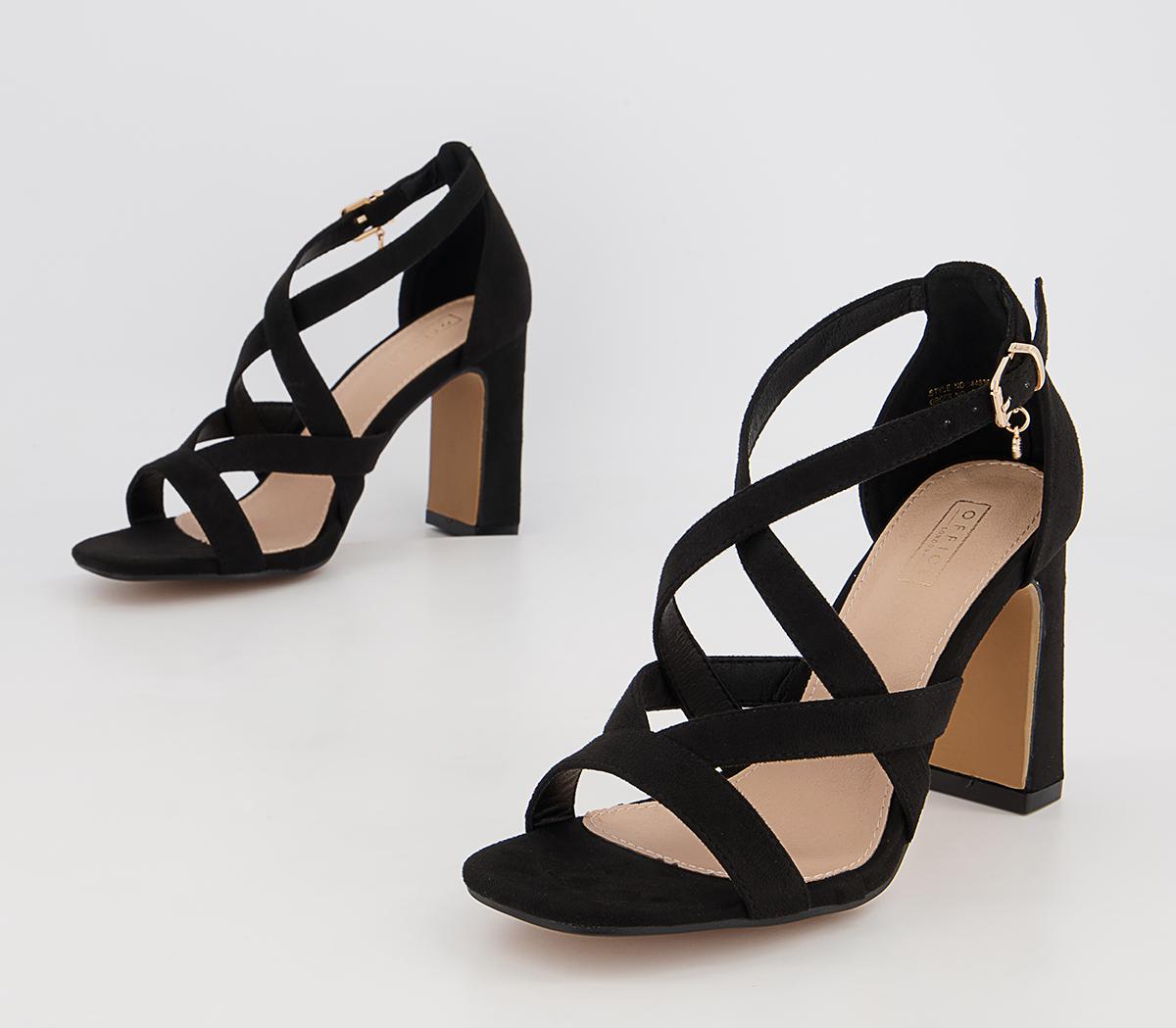 Office Hex Cross Front Block Heeled Sandals Black - High Heels