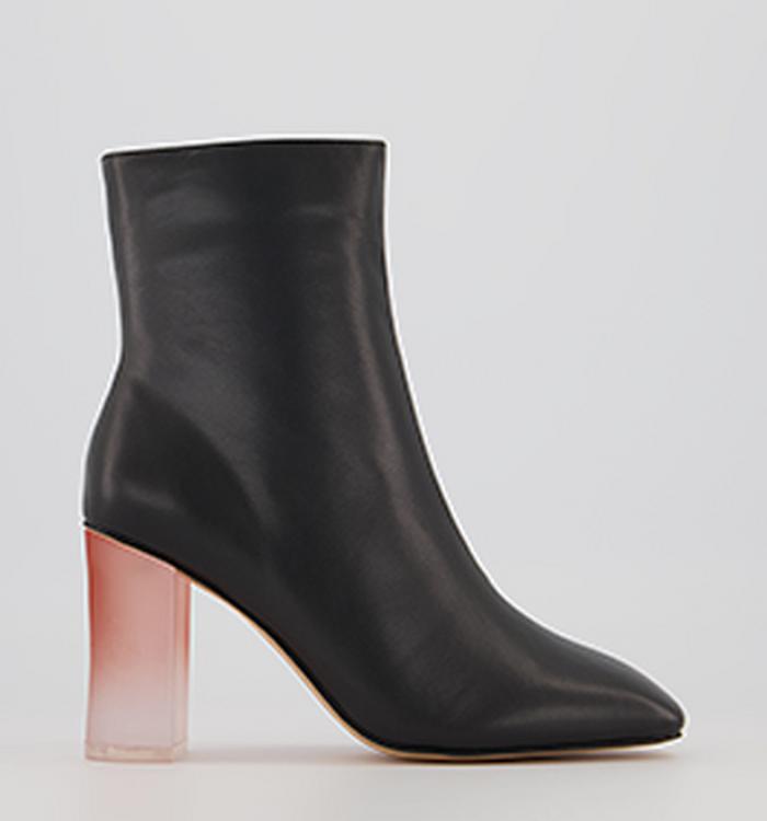 Office Around Feature Block Heeled Ankle Boots Black Leather