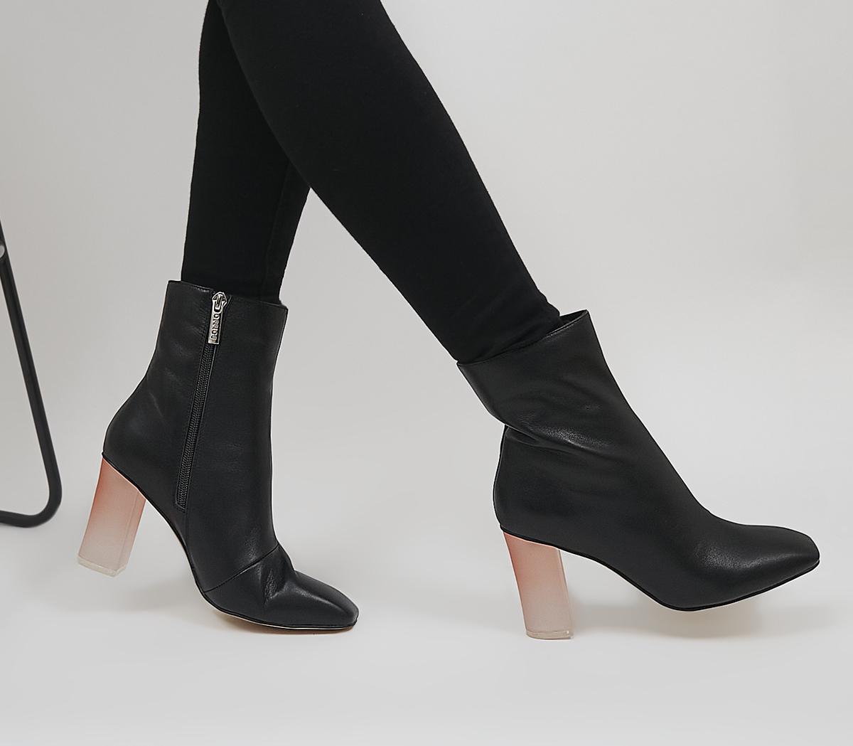 Around Feature Block Heeled Ankle Boots Black Leather