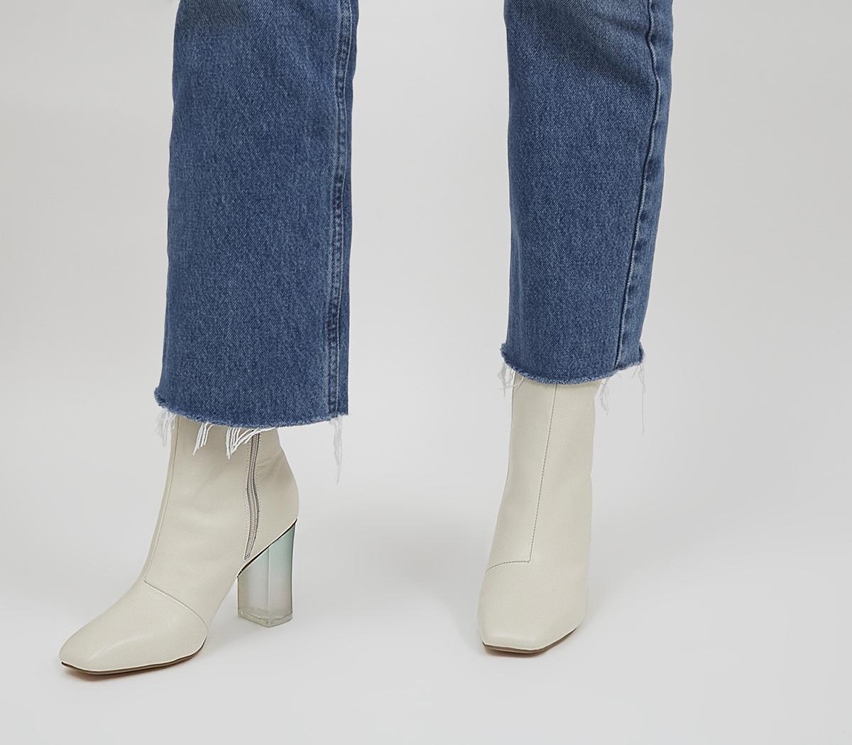 OfficeAround Feature Block Heeled Ankle BootsOff White Leather