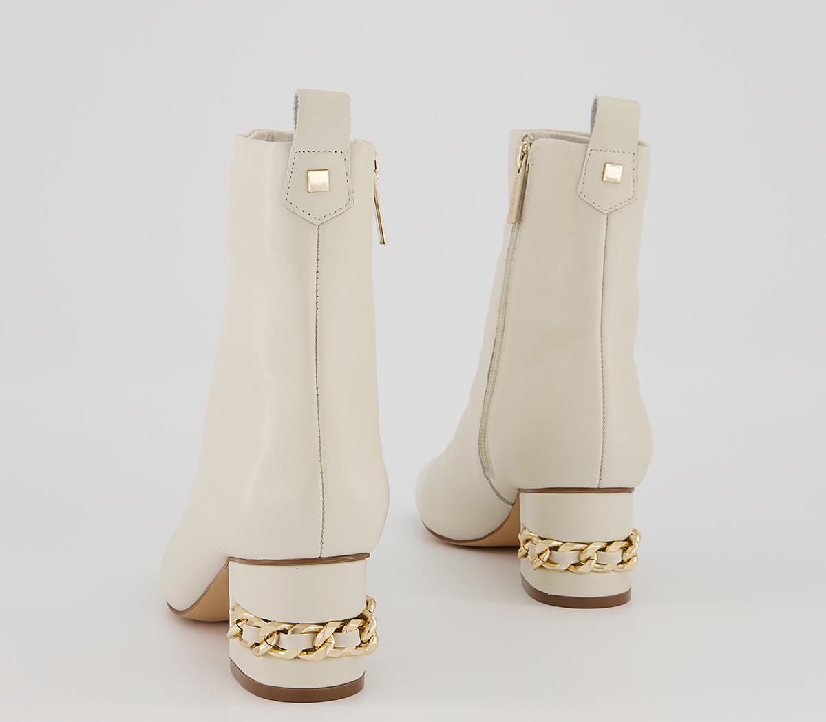 Office Arna Chain Heeled Ankle Boots Office Arna Chain Heeled Ankle Boots Off White Leather