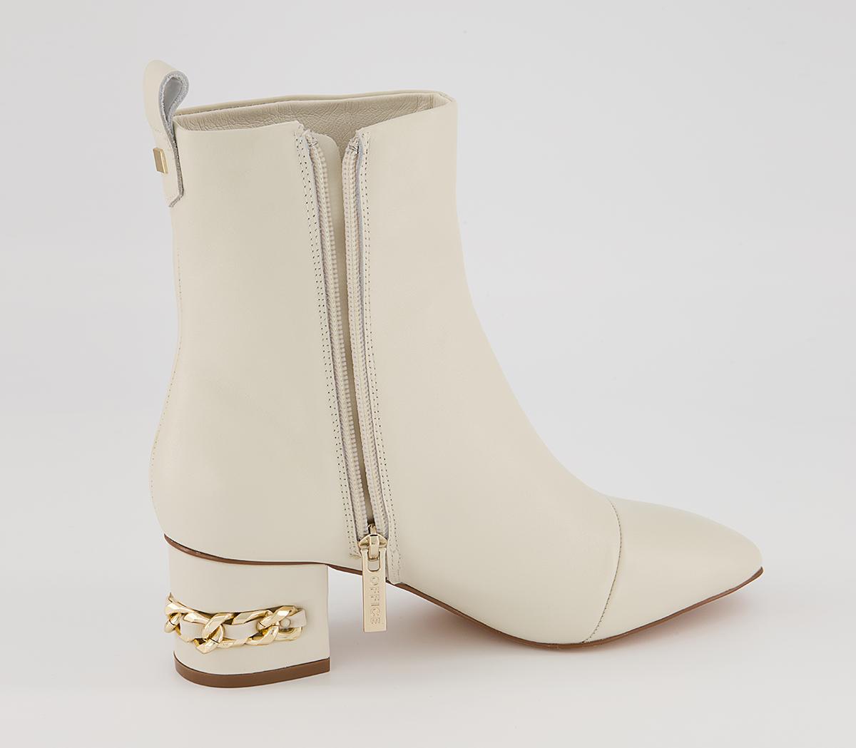 Office Arna Chain Heeled Ankle Boots Office Arna Chain Heeled Ankle Boots Off White Leather