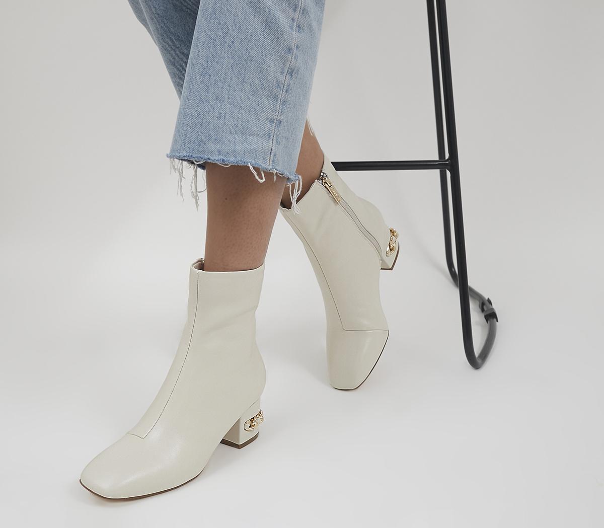 OfficeArna Chain Heeled Ankle BootsOff White Leather