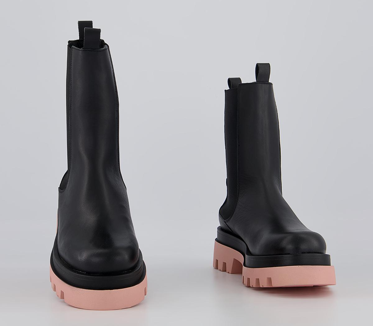 Office Allegra Coloured Sole Chunky Ankle Boots Office Allegra Coloured Sole Chunky Ankle Boots Black Leather With Pink Sole