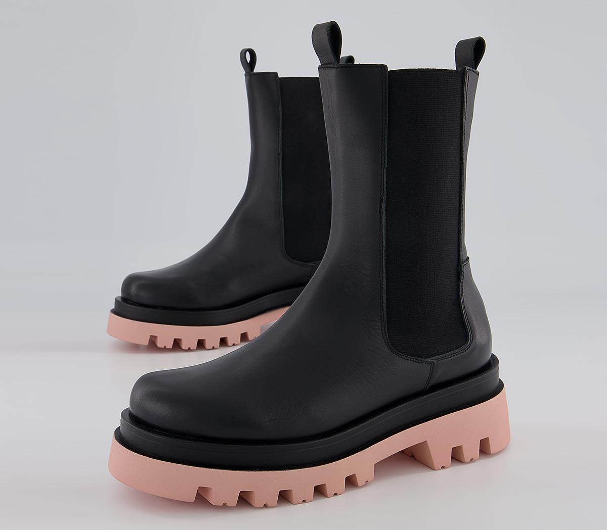 Office Allegra Coloured Sole Chunky Ankle Boots Office Allegra Coloured Sole Chunky Ankle Boots Black Leather With Pink Sole
