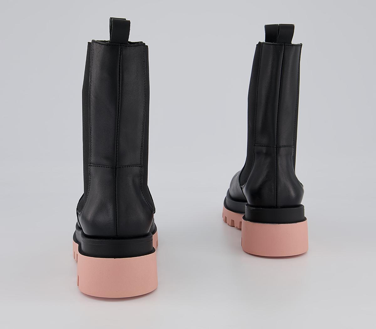 Office Allegra Coloured Sole Chunky Ankle Boots Office Allegra Coloured Sole Chunky Ankle Boots Black Leather With Pink Sole