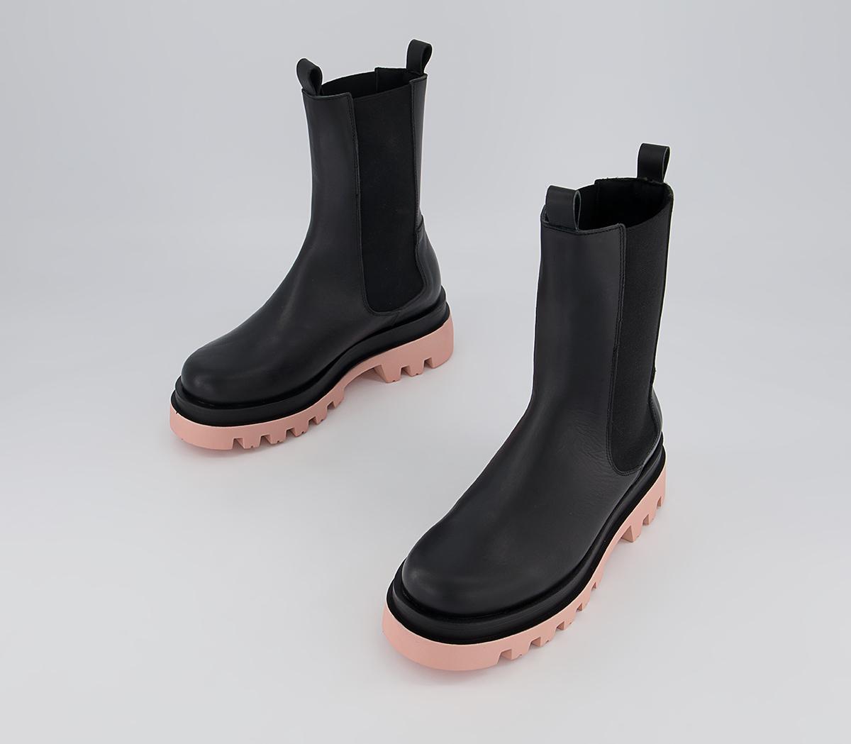 OFFICE Allegra Coloured Sole Chunky Ankle Boots Black Leather With Pink ...