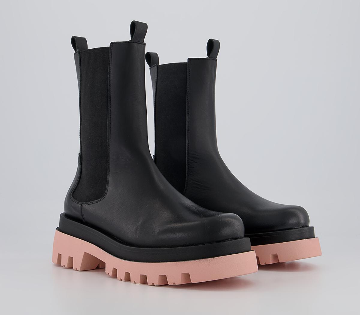 Office Allegra Coloured Sole Chunky Ankle Boots Office Allegra Coloured Sole Chunky Ankle Boots Black Leather With Pink Sole