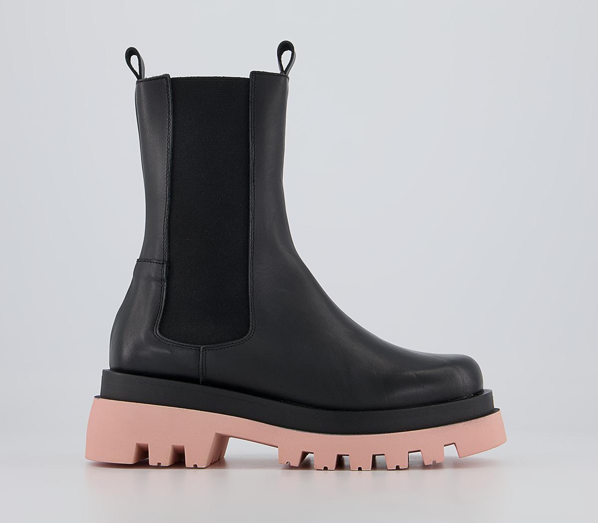 Office Allegra Coloured Sole Chunky Ankle Boots Office Allegra Coloured Sole Chunky Ankle Boots Black Leather With Pink Sole