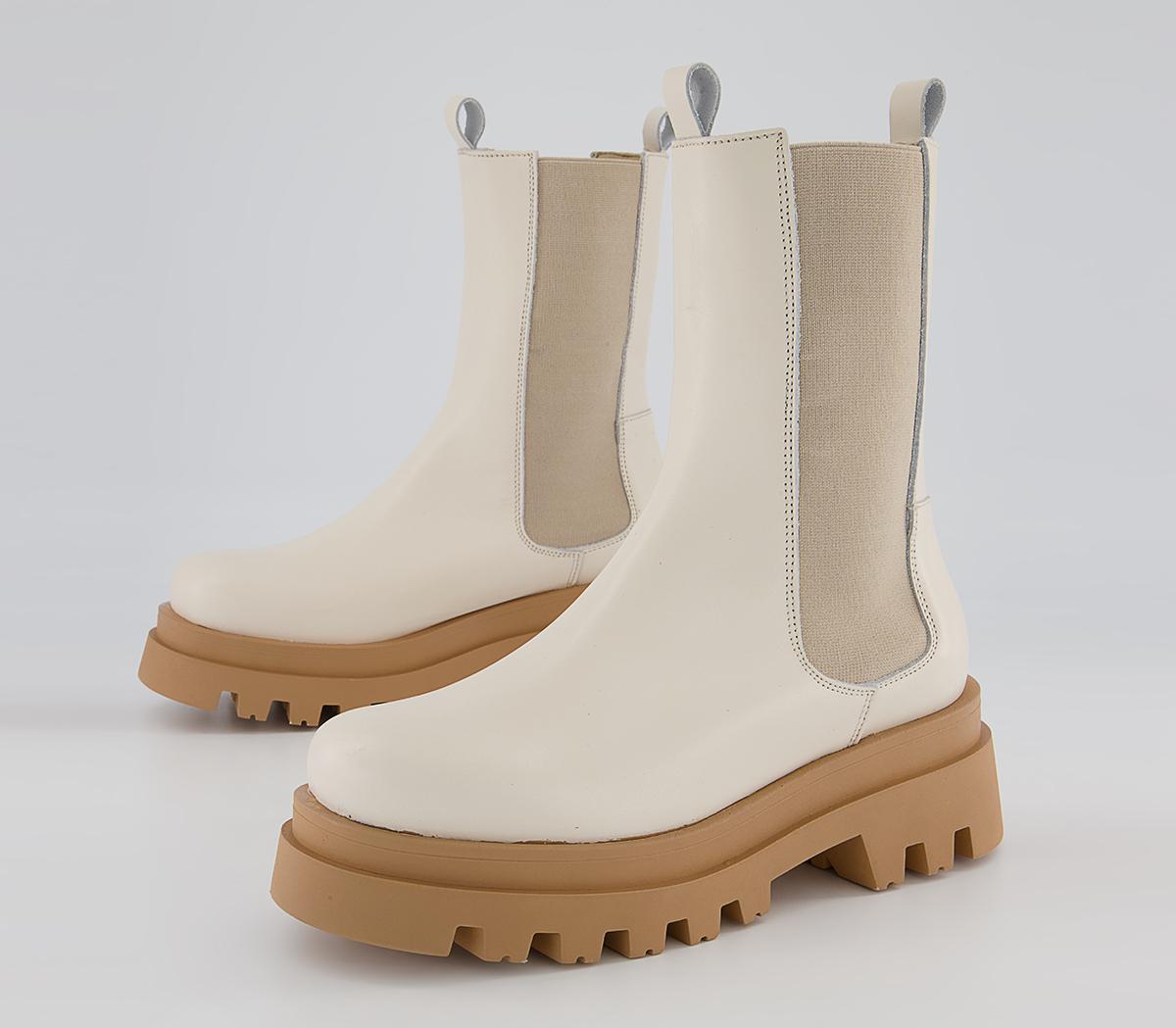OFFICE Allegra Coloured Sole Chunky Ankle Boots Off White Leather With ...