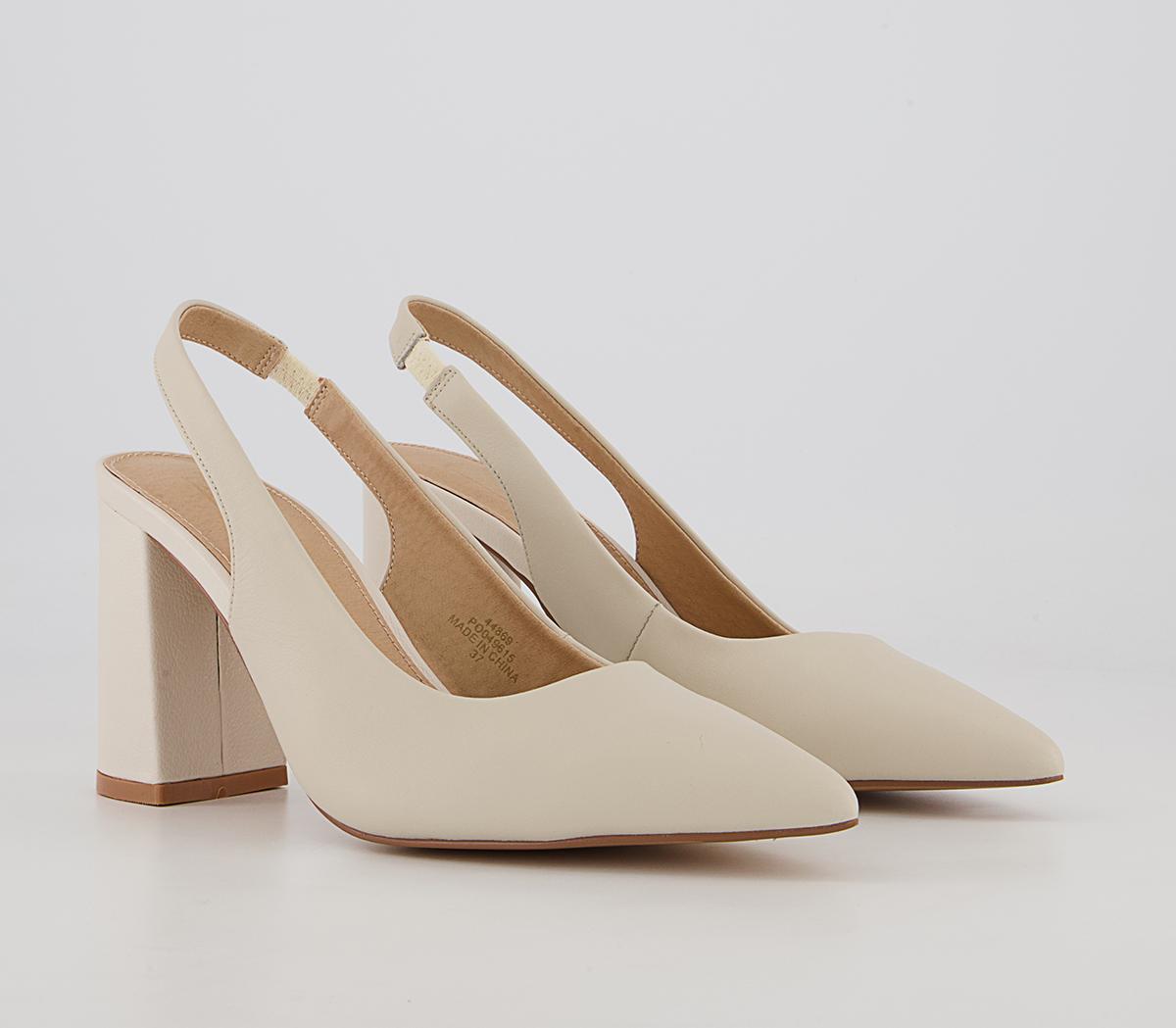 OFFICE Mistaken Pointed Slingback Block Mid Heels Off White Leather ...