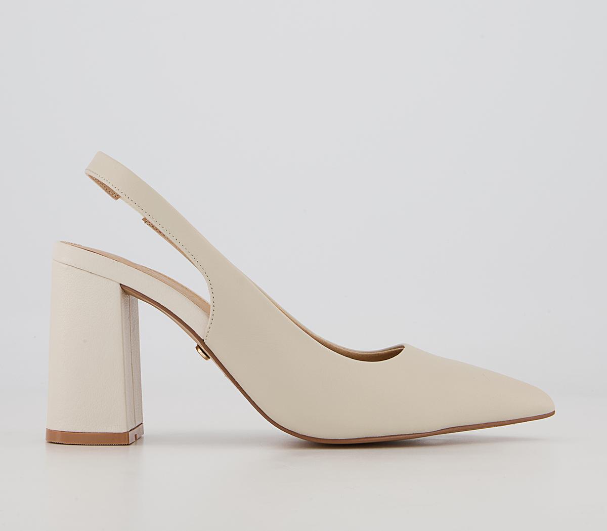 OFFICE Mistaken Pointed Slingback Block Mid Heels Off White Leather ...