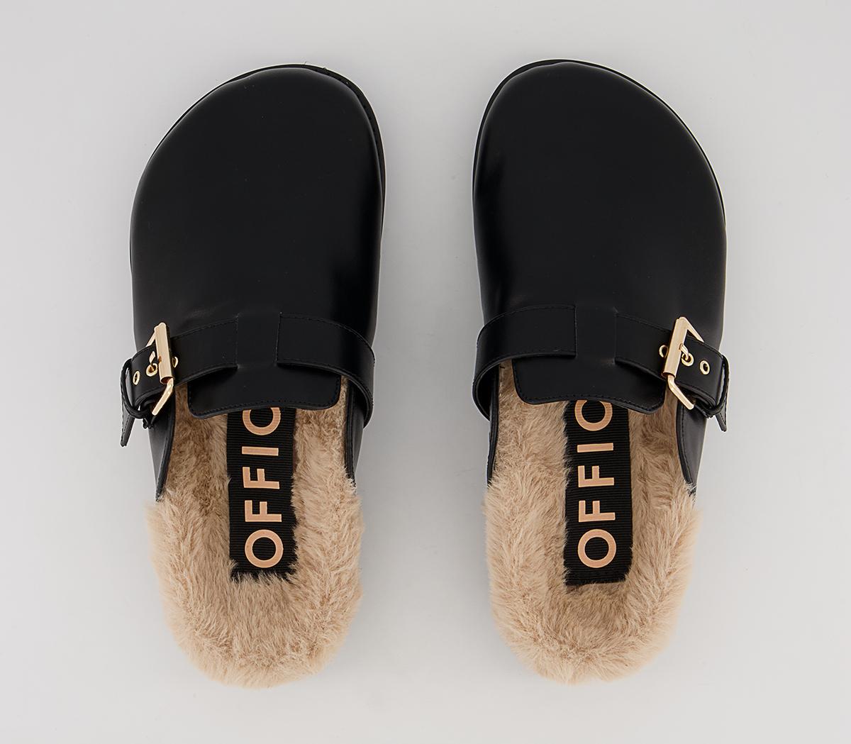 Office Factoring Faux Fur Buckle Flat Mules Office Factoring Faux Fur Buckle Flat Mules Black