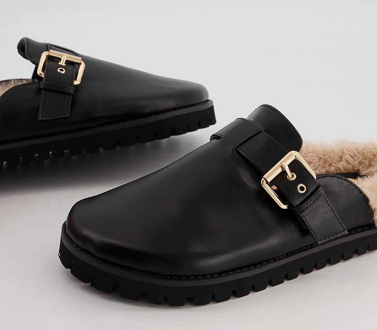 Office Factoring Faux Fur Buckle Flat Mules Office Factoring Faux Fur Buckle Flat Mules Black