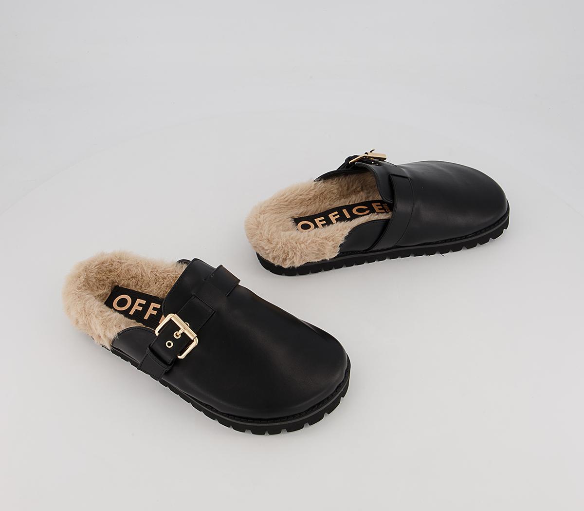 Office Factoring Faux Fur Buckle Flat Mules Office Factoring Faux Fur Buckle Flat Mules Black