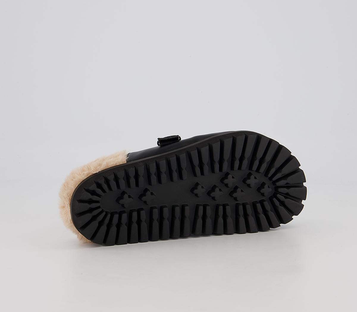 Office Factoring Faux Fur Buckle Flat Mules Office Factoring Faux Fur Buckle Flat Mules Black