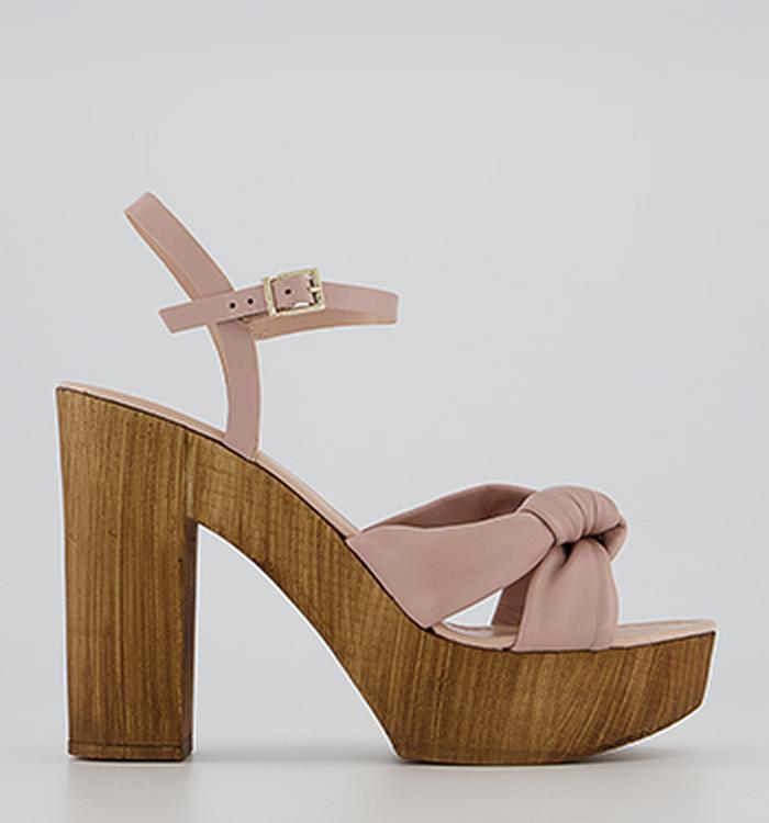 Office Hardy Knotted Wood Sandals Nude Leather