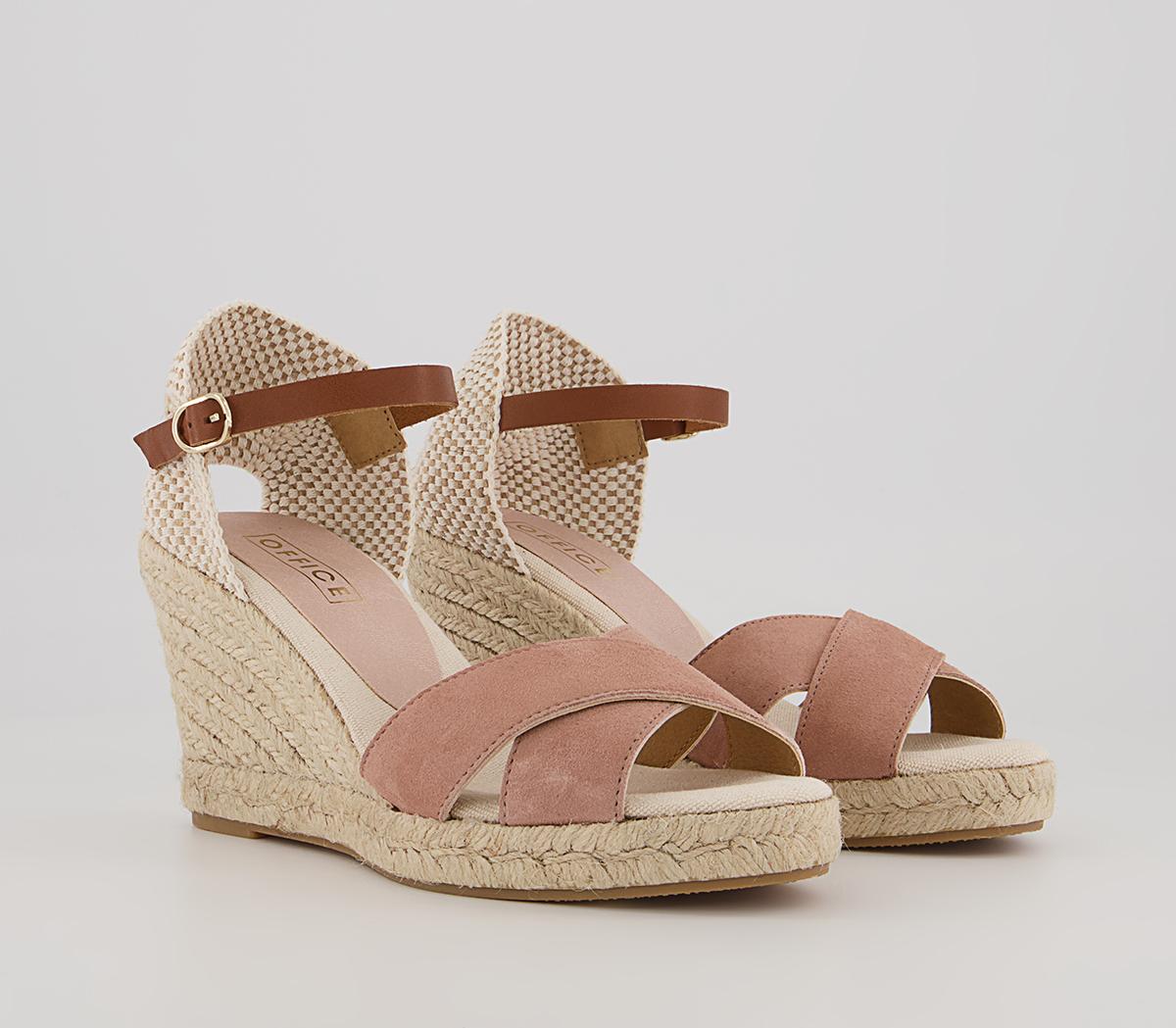 OFFICE Mooch Cross Strap Espadrille Wedges Beige Leather - Mid Heels