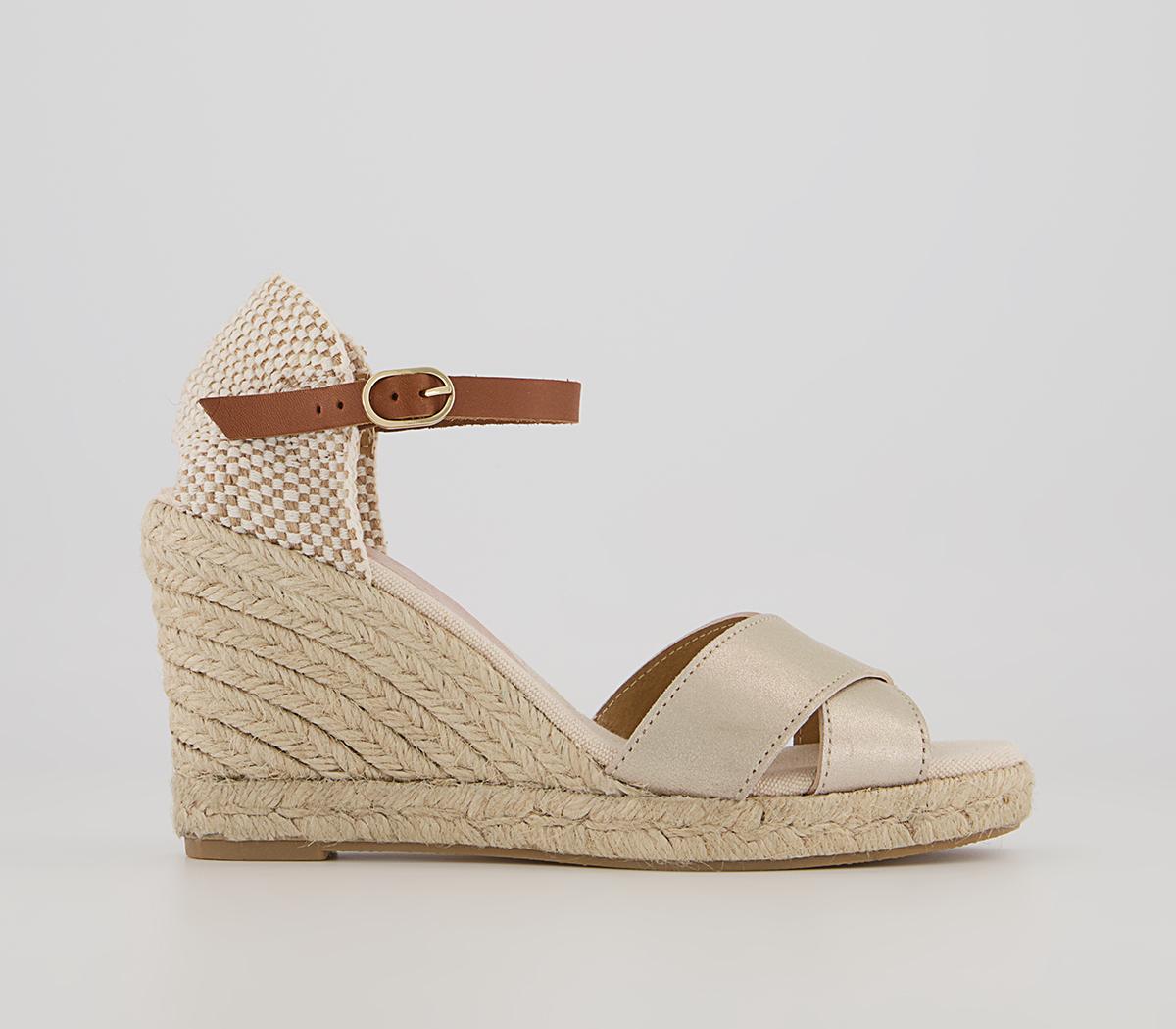 OFFICEMooch Cross Strap Espadrille Wedges OFFICEMooch Cross Strap Espadrille WedgesGold Leather
