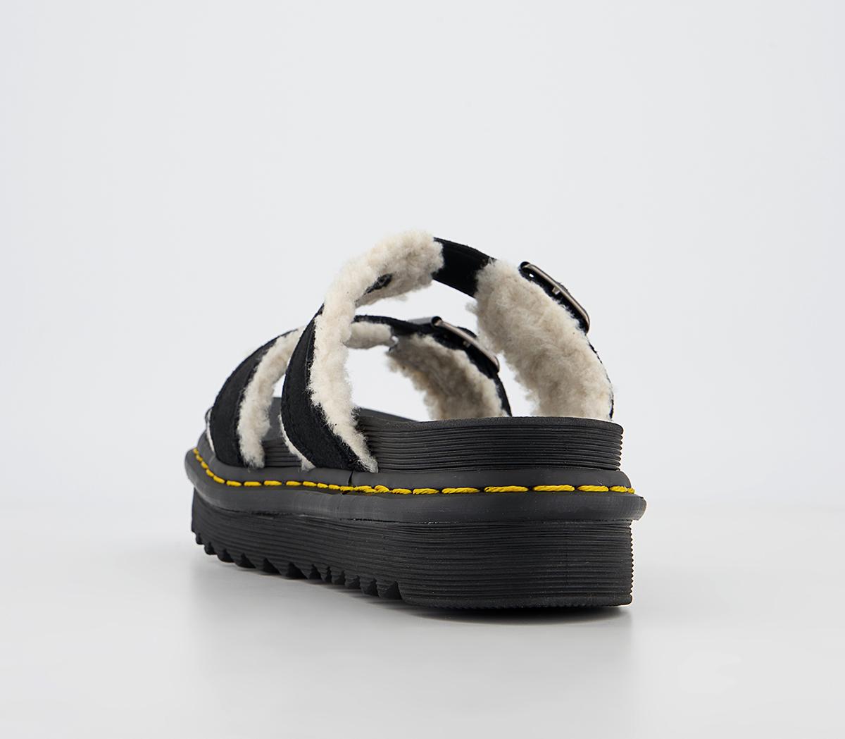 Dr. Martens Myles Sandals Black Suede Cream Sherpa Women’s Sandals