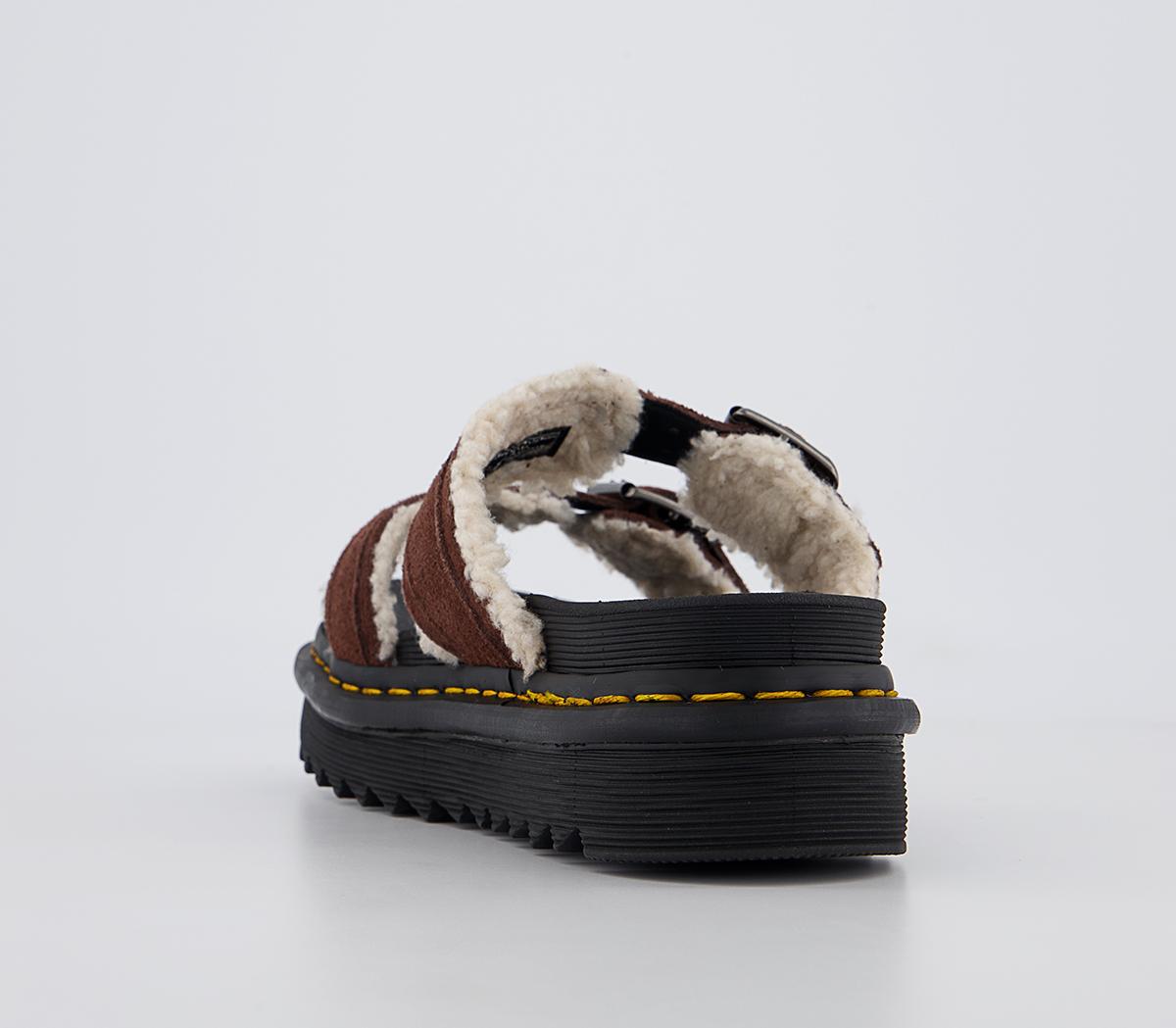 Dr. Martens Myles Sandals Dark Brown Suede Cream Sherpa Women’s Sandals
