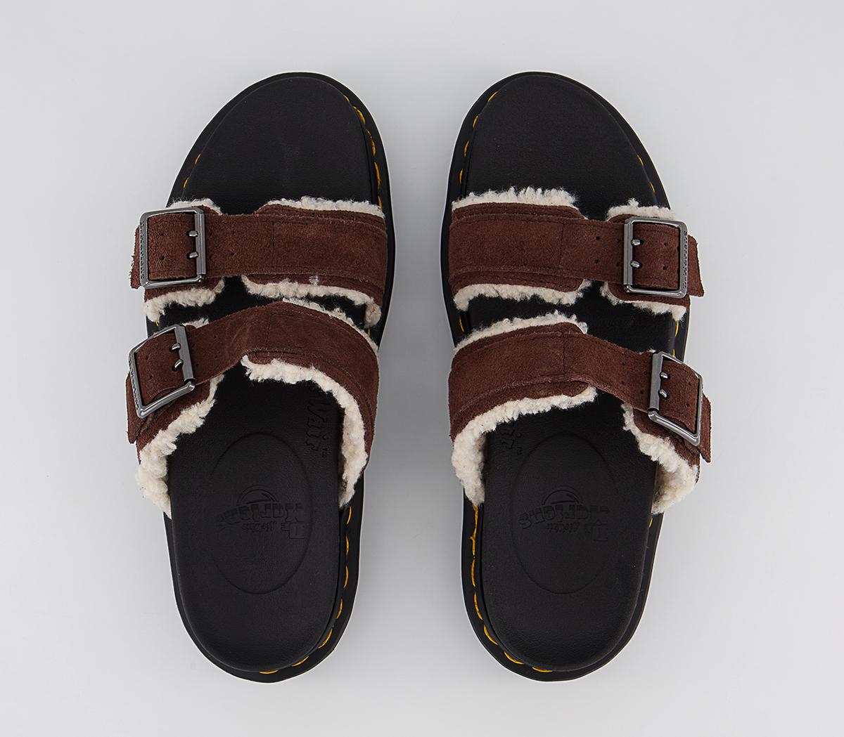 Dr. Martens Myles Sandals Dark Brown Suede Cream Sherpa Women’s Sandals