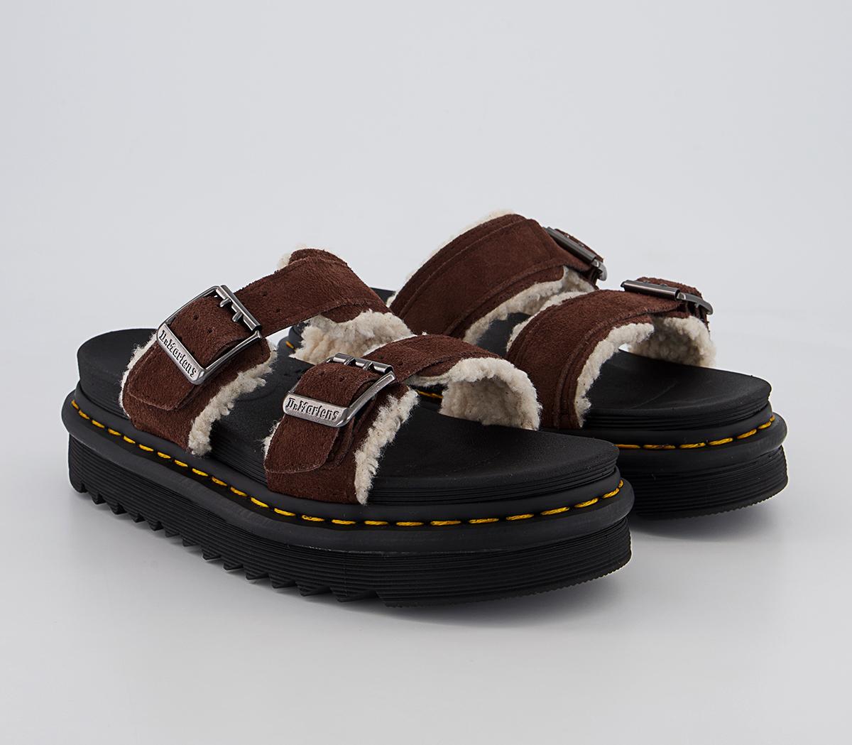 Dr. Martens Myles Sandals Dark Brown Suede Cream Sherpa Women’s Sandals