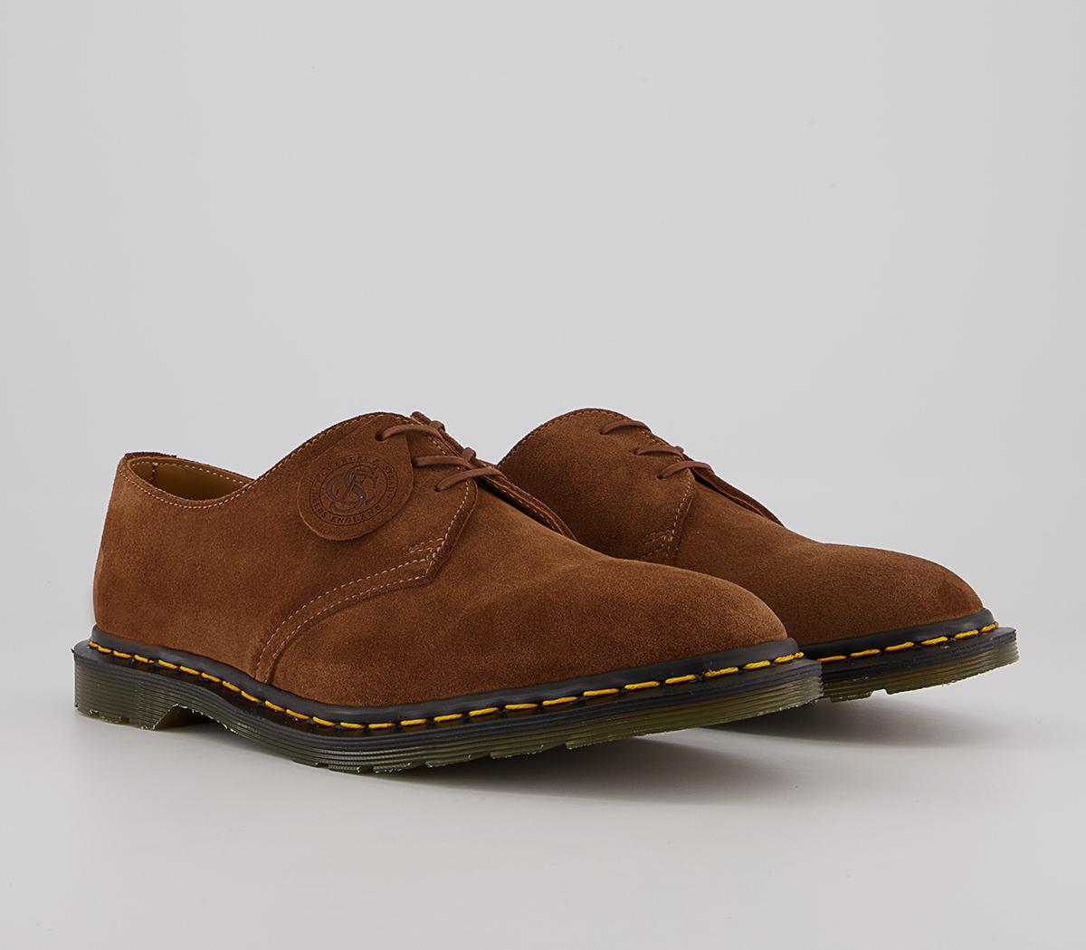Dr. Martens Archie II Repello Calf Suede - Made In England - Scarpa Stringata 3 Occhielli - Colore Dark Tan, Suola V18, Pelle Scamosciata Di Qualità