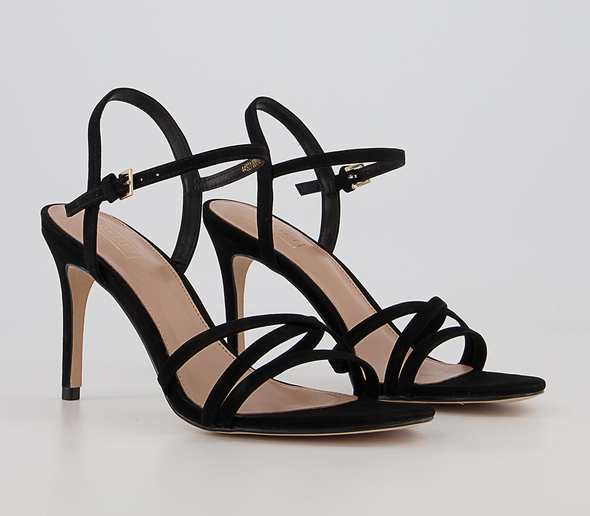 OFFICE Mood Strappy Two Part Stiletto Heeled Sandals Black Nubuck - Mid ...