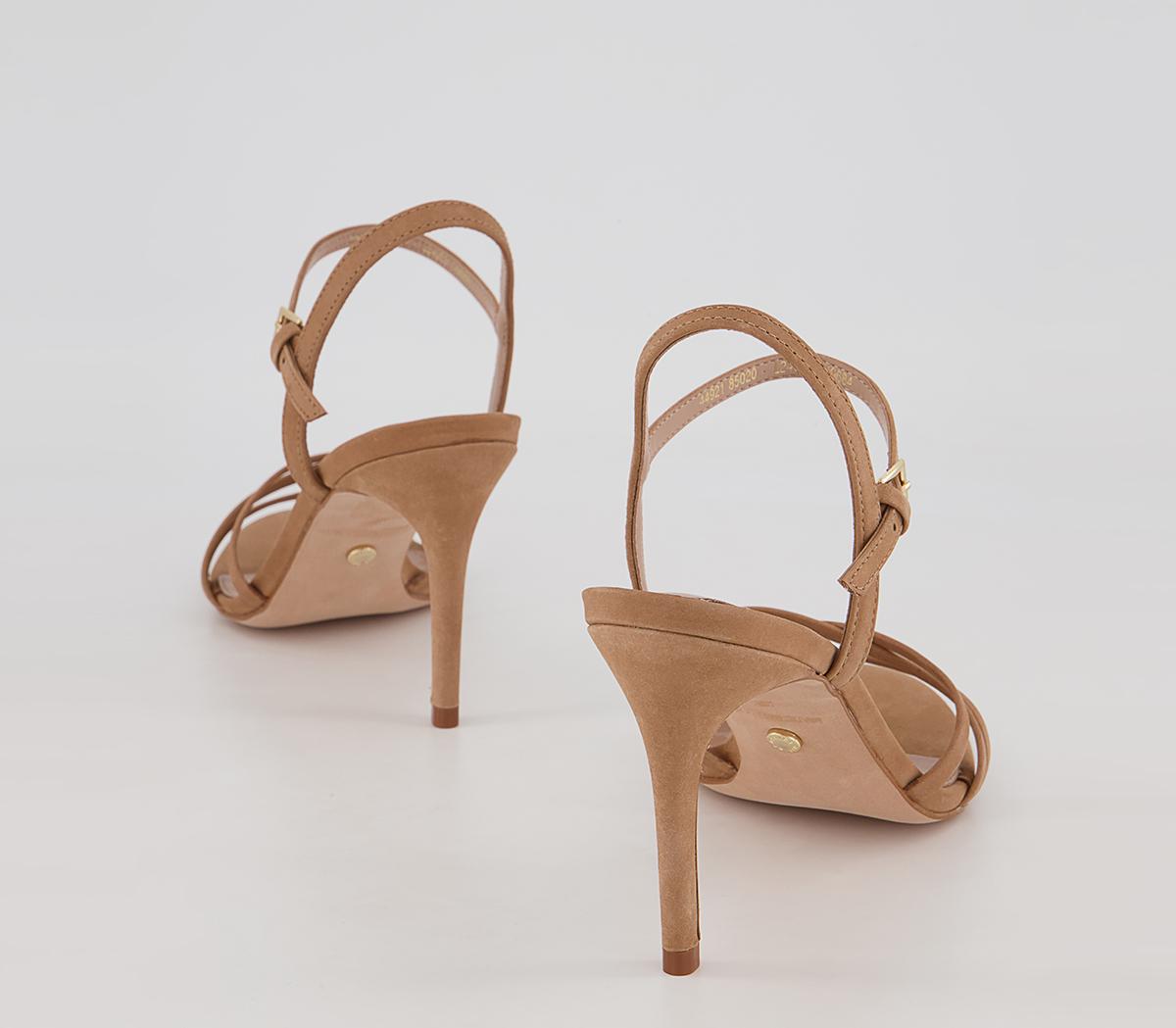 Office Mood Strappy Two Part Stiletto Heeled Sandals Office Mood Strappy Two Part Stiletto Heeled Sandals Camel Nubuck