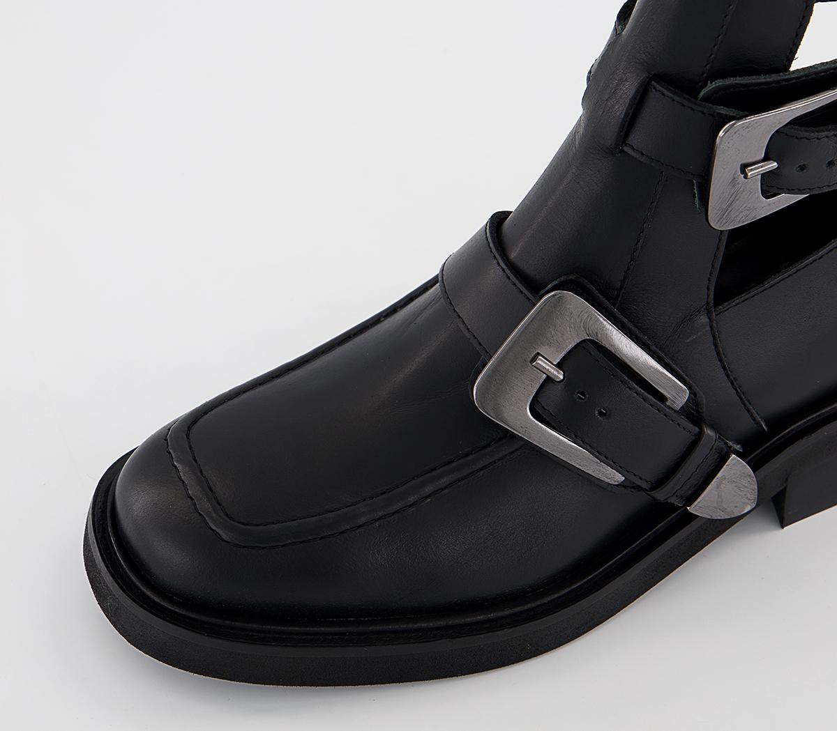OFFICE Amari Cut Out Buckle Boots Black Leather Women's Boots