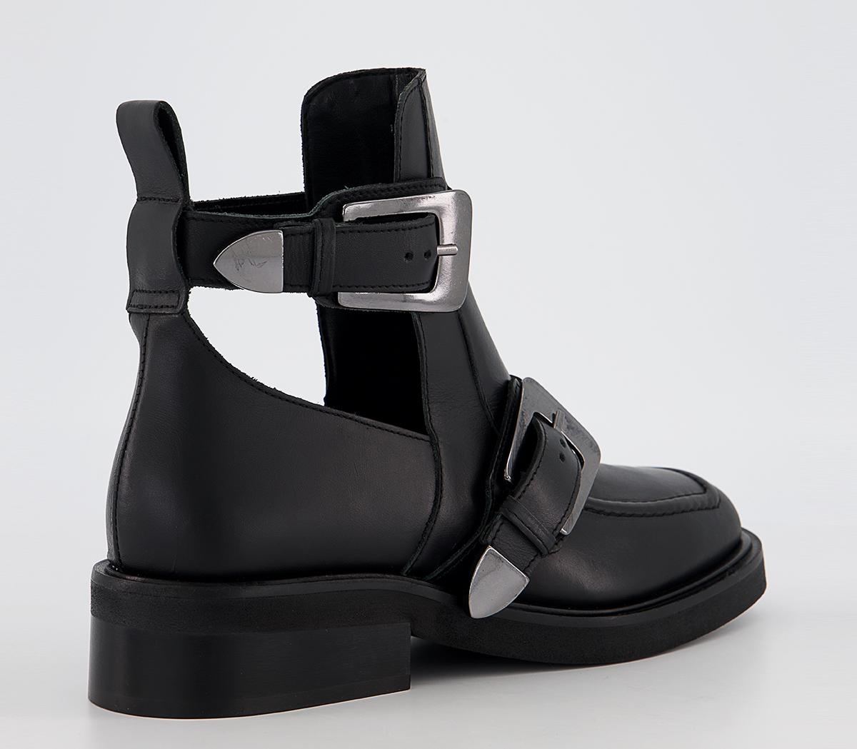 OFFICE Amari Cut Out Buckle Boots Black Leather Women's Boots
