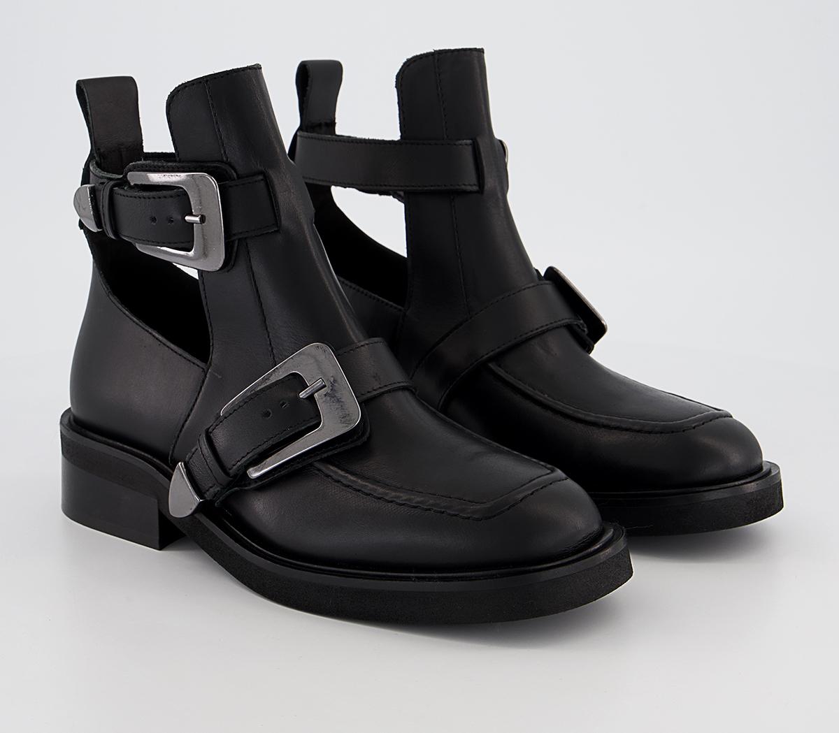 OFFICE Amari Cut Out Buckle Boots Black Leather Women's Boots