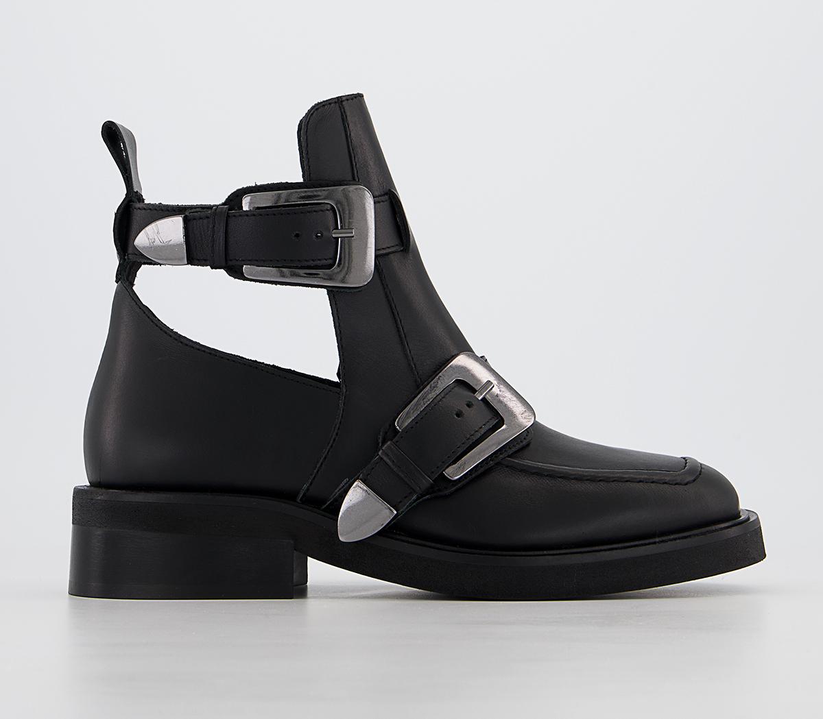 Amari Cut Out Buckle Boots Black Leather
