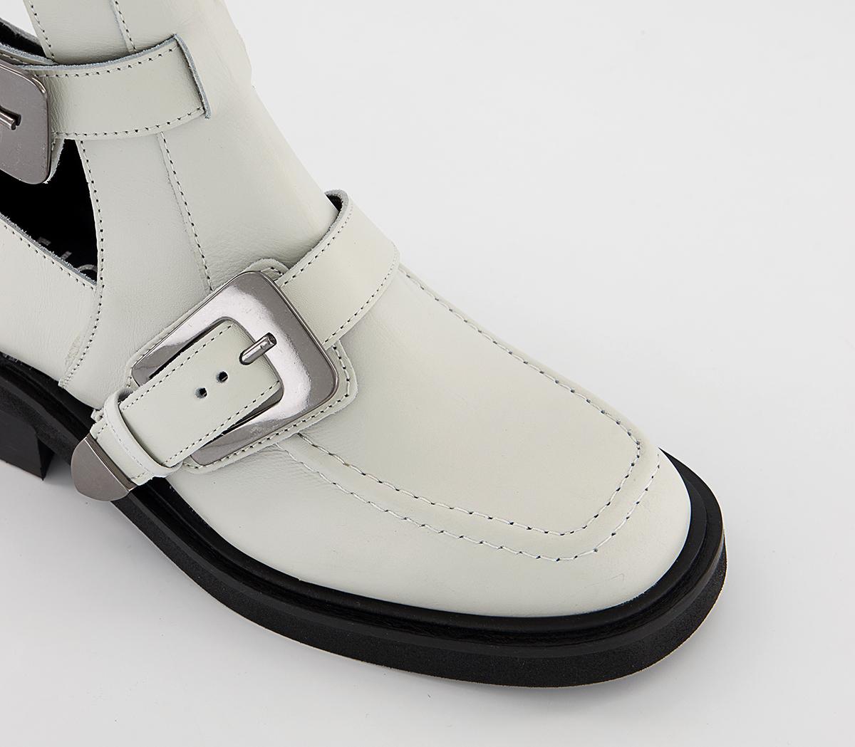 OFFICE Amari Cut Out Buckle Boots White Leather Women's Boots