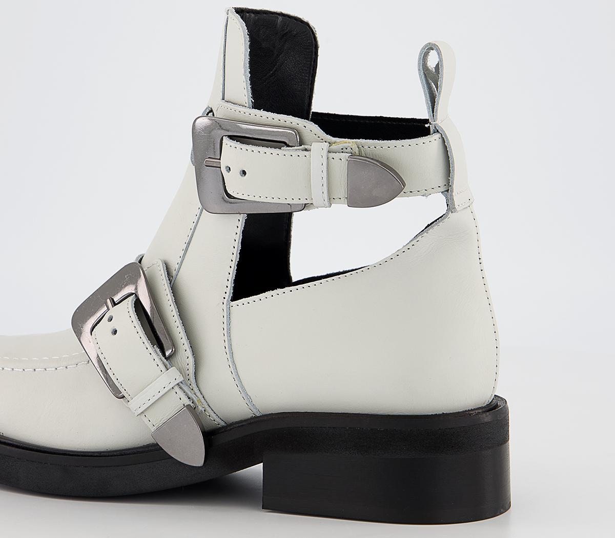 OFFICE Amari Cut Out Buckle Boots White Leather Women's Boots