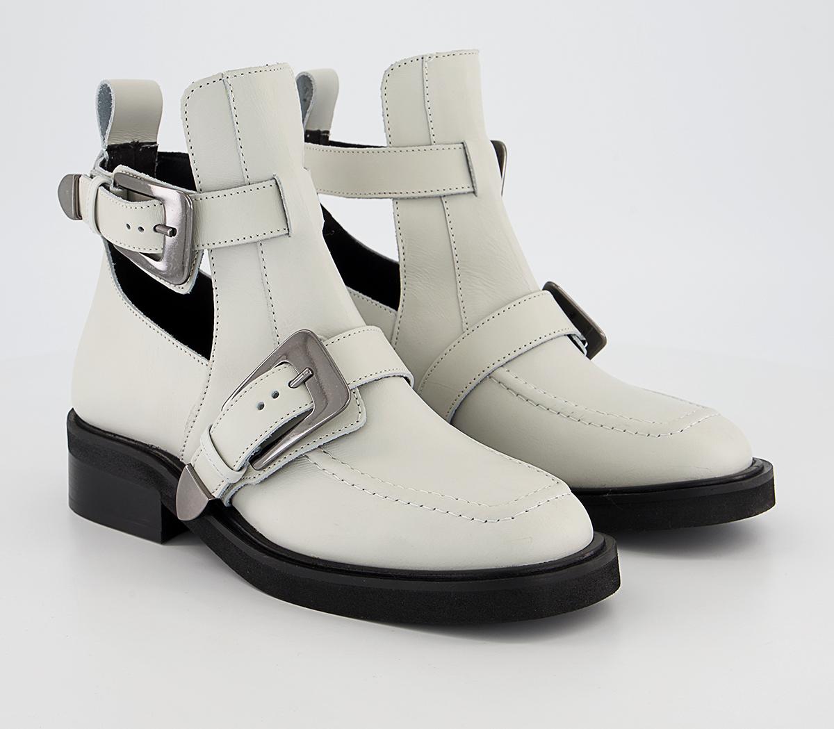 OFFICE Amari Cut Out Buckle Boots White Leather Women's Boots