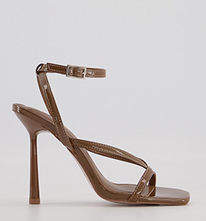 Office Humid Strappy High Sandals Brown Patent