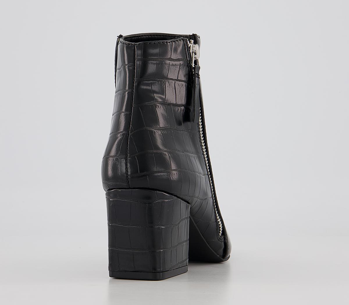 Office Abigail Block Heel Side Zip Heeled Ankle Boots Office Abigail Block Heel Side Zip Heeled Ankle Boots Black Croc Mix